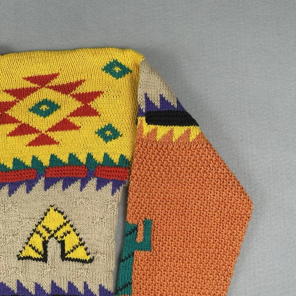 Vintage Alfonso Pozo Sweater Men's Large‎ Southwestern Cactus Teepee Novelty